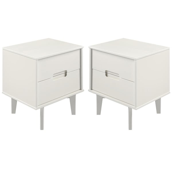 Walker Edison Furniture Walker Edison Sloane 2 Drawer Groove Handle Wood Nightstand Set, White - 2 Piece BR2DSLNSWH-2PK - main